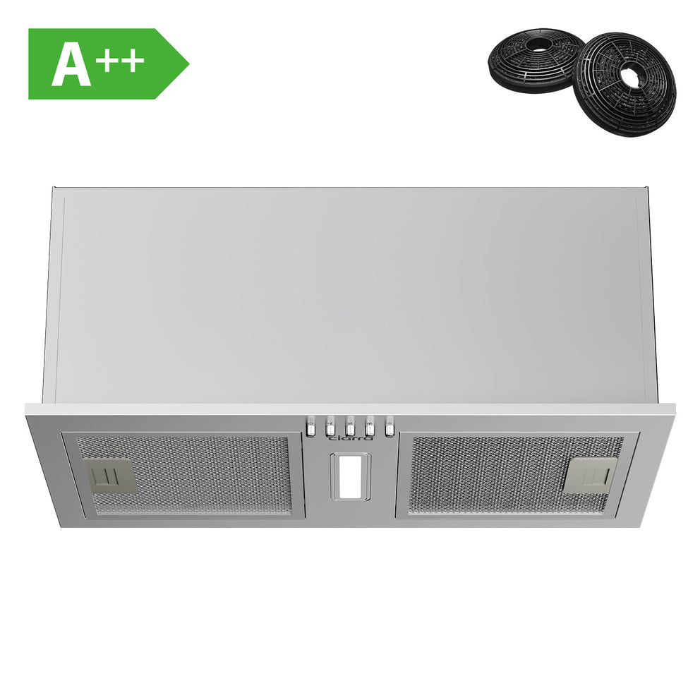 CIARRA silver 52cm integrated cooker hood with A++ rating and 404m³/h extraction