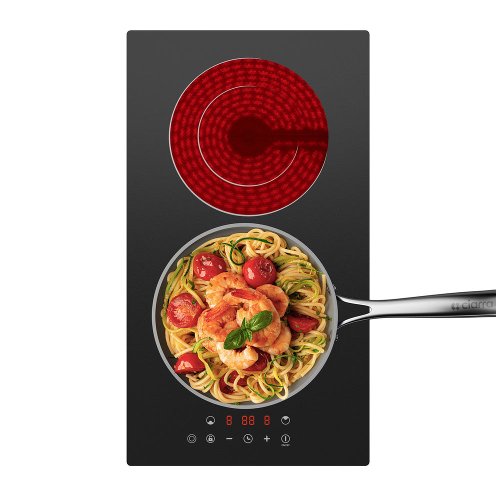 Ciarra x CDV 30cm Built-in Ceramic Hob 2 Burners, 3200W Double Zone, Touch Control, 9 Power Levels, Black Glass Cooktop CDVER322-OW