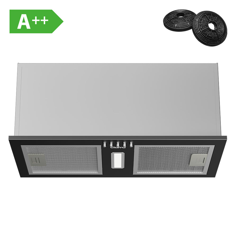 CIARRA black built-in cooker hood, A++ rated, 404m³/h extraction for compact European kitchen