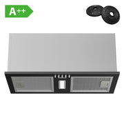 CIARRA black built-in cooker hood, A++ rated, 404m³/h extraction for compact European kitchen