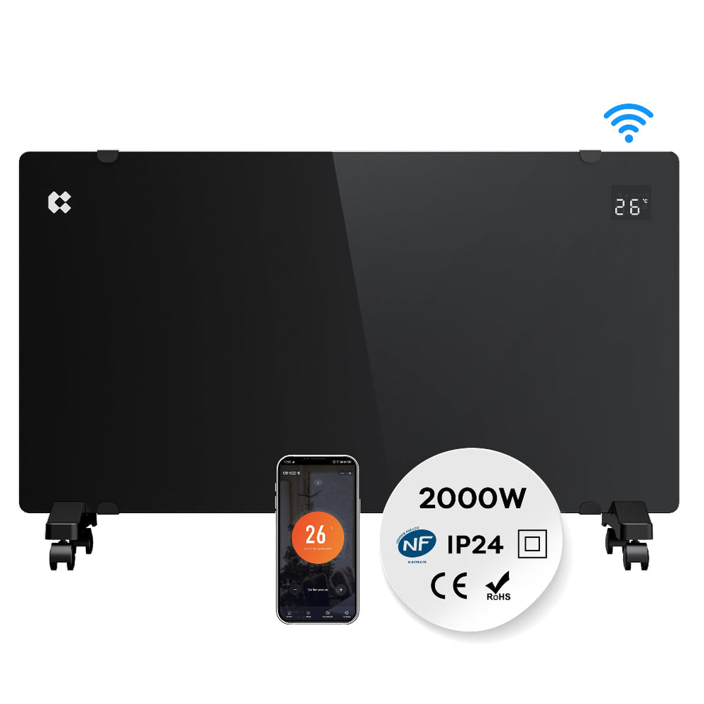 CIARRA 2000W WiFi electric radiator in black with X-shaped aluminium heating element and smart app control