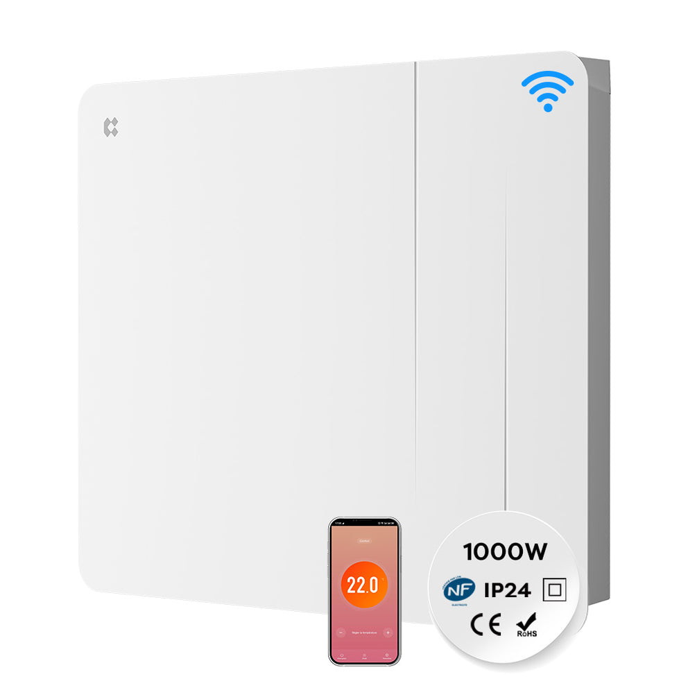 Ciarra Radiateur à inertie céramique WiFi 1000W-2000W | Double cœur de chauffe céramique + film aluminium | Only FR