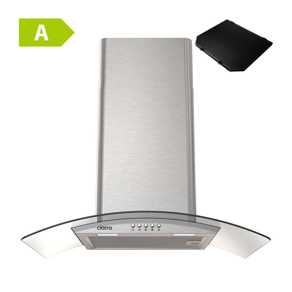 CIARRA Glass Cooker Hood Curved Stainless Steel 60cm CBCS6506C-OW - CIARRA