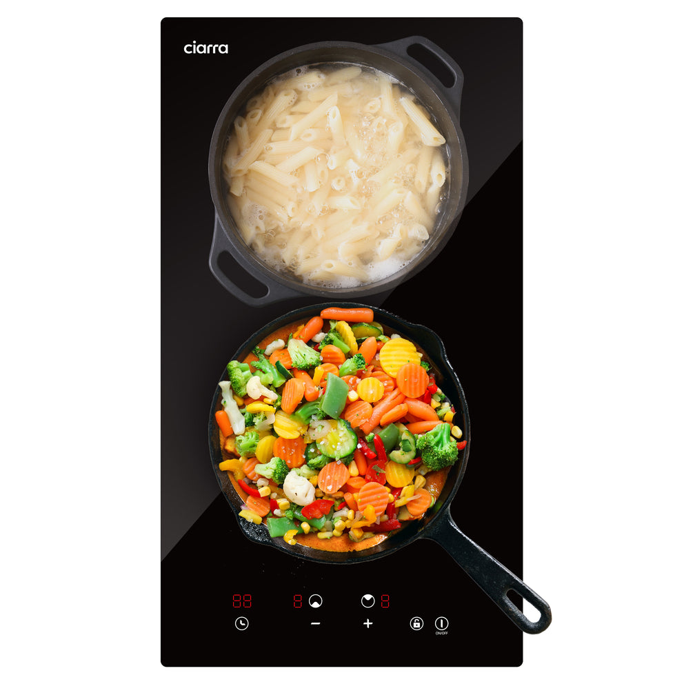 Ciarra 29cm Built-in Ceramic Hob with 2 Zones, Touch Control, Child Lock, Black Glass Cooktop, CRGDBCH302T-OW