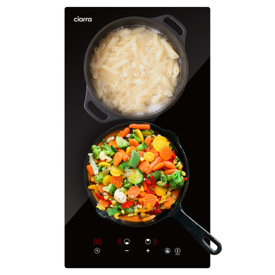 CIARRA 29cm Built-in Ceramic Hob with 2 Zones, Touch Control, Child Lock, Black Glass Cooktop, CRGDBCH302T-OW