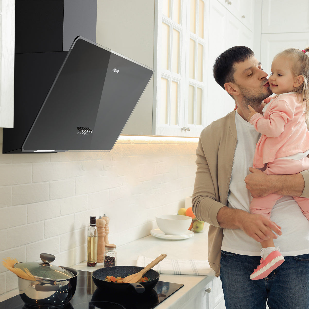 CIARRA 60cm Angled Cooker Hood, A Energy Rated Extractor Hood, 365m³/h Extraction Rate, Black CAB6750 - Ciarra Appliances Global