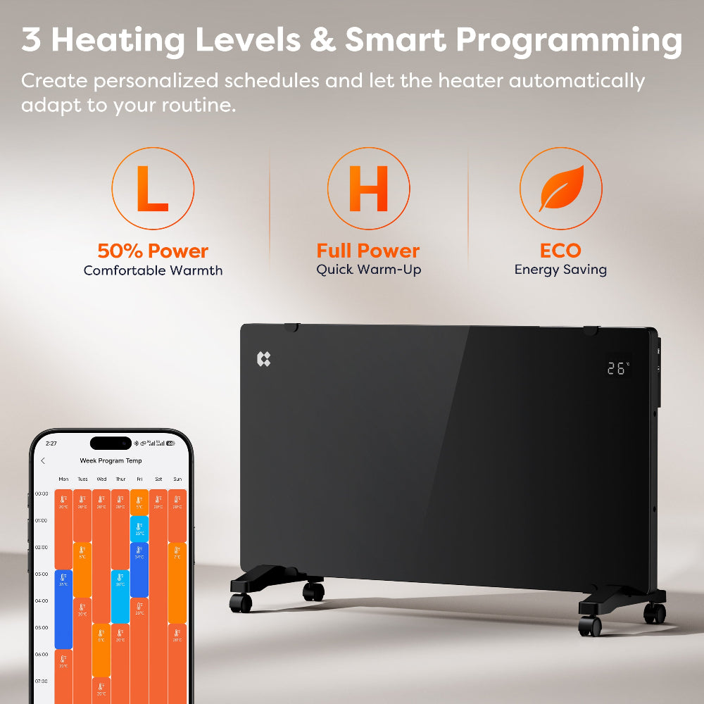 CIARRA 2000W Electric Radiator with L, H and ECO Heating Modes and Weekly Scheduling