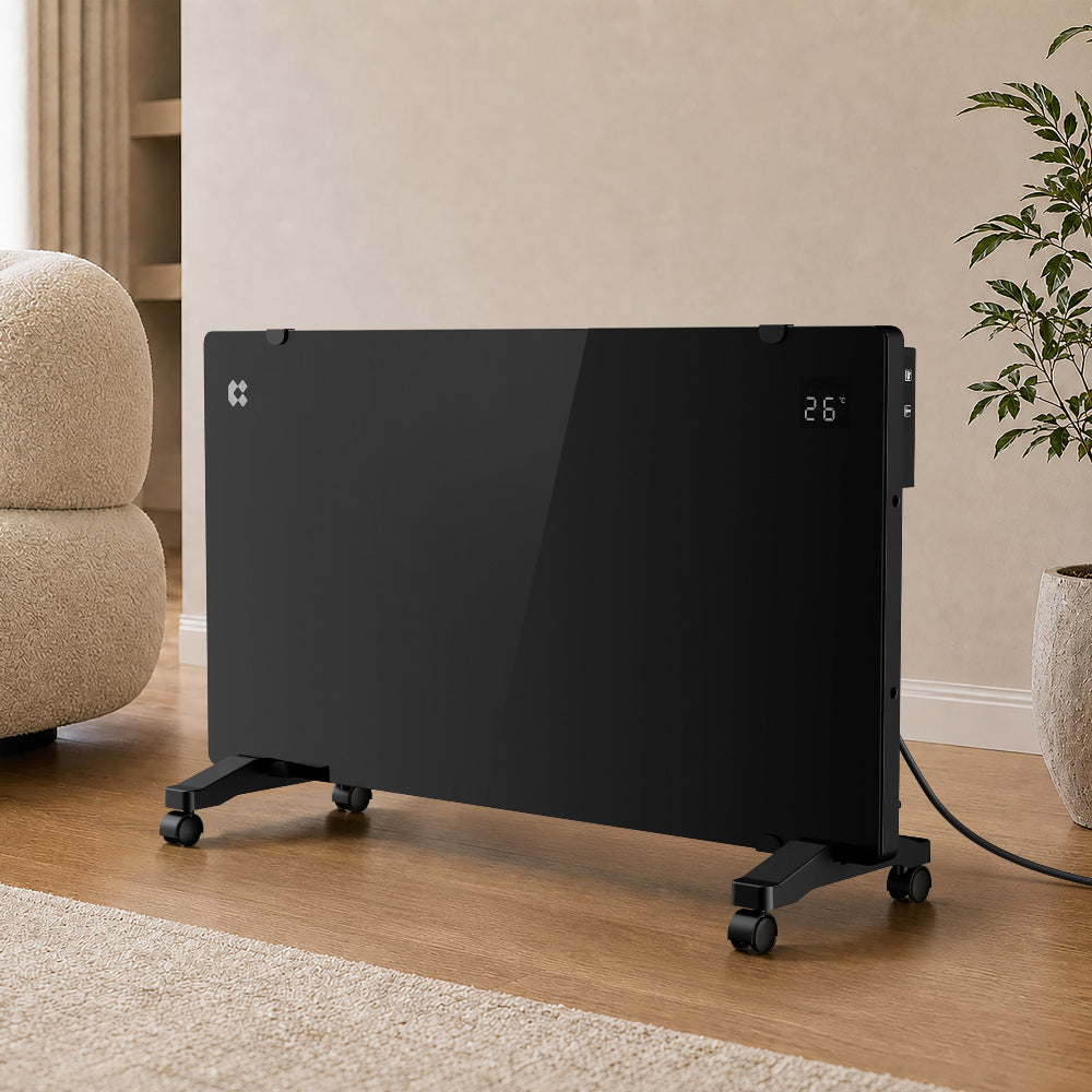 CIARRA 2000W WiFi Electric Radiator in Black with X-shaped Aluminium Heating Element and Castors