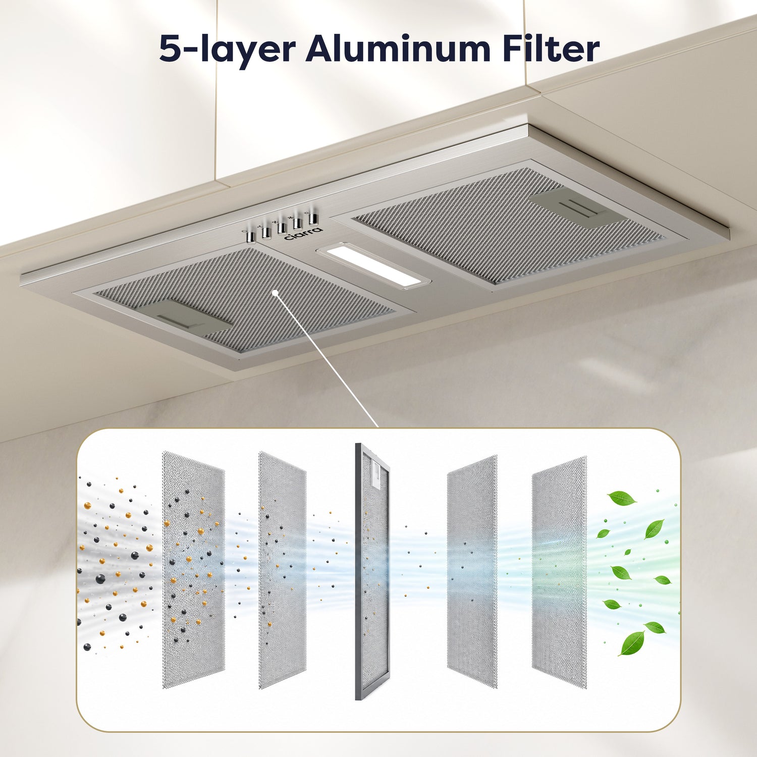 CIARRA cooker hood with 5-layer washable aluminum grease filters