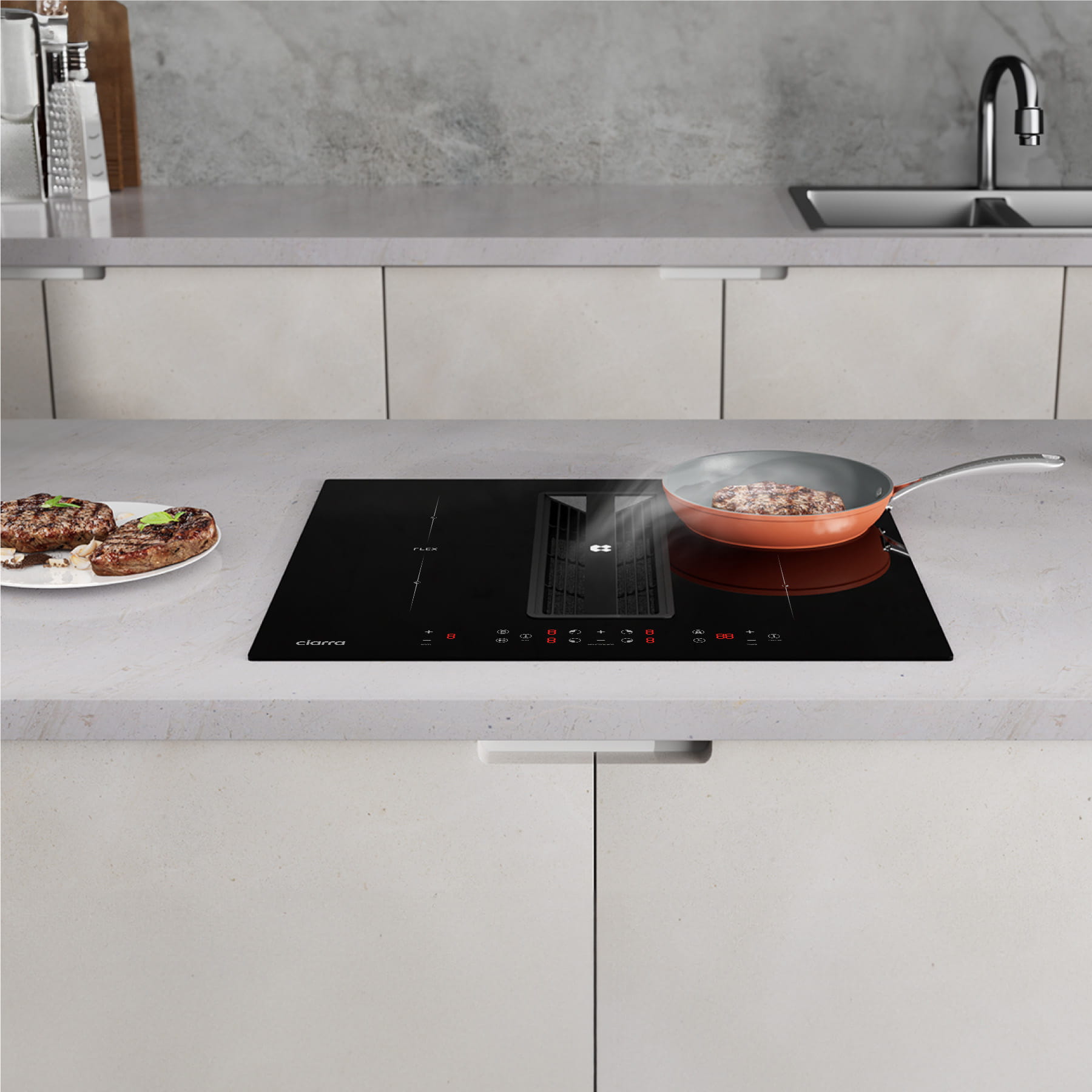 Ciarra ONE Induction Extractor Hob Compact 590mm with Built-in Plasma⁺ System CBBEH594BBF-OW