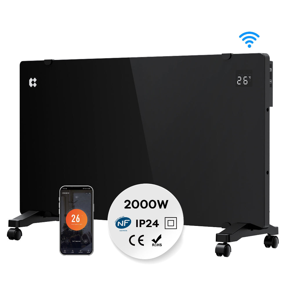 CIARRA 2000W WiFi Electric Radiator in Black with X-shaped Aluminium Heating Element