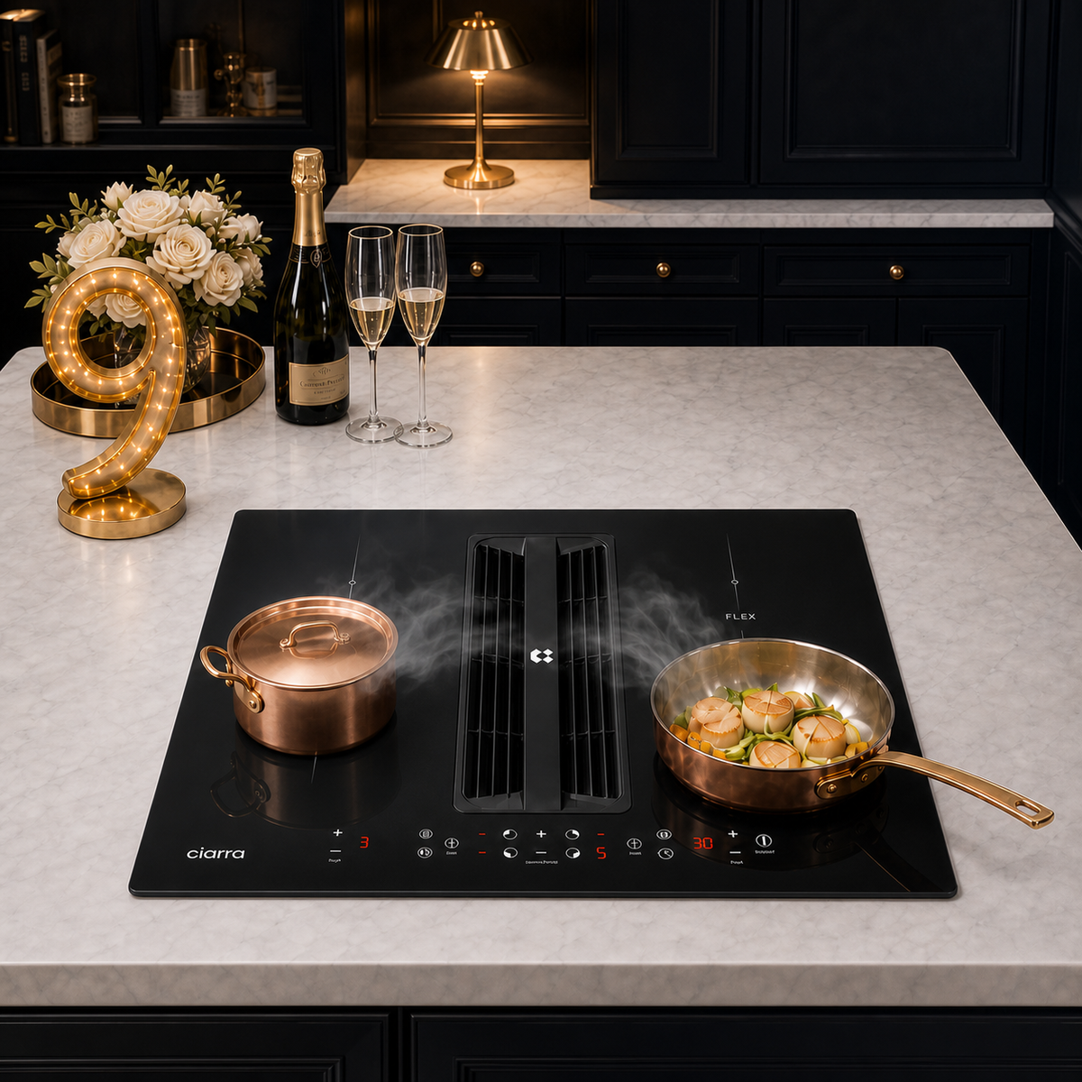 CIARRA ONE World’s First 830mm Induction Hob with Integrated Extractor – Best Built-in Plasma⁺ Extractor Hob CBBEH834BBFF-OW