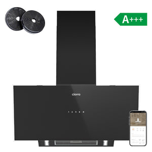 CIARRA 90cm Black Frosted Glass Angled Cooker Hood, A+++ Energy Rating, WiFi App & SensorTouch Control, 635m³/h Extraction CBCB9763A