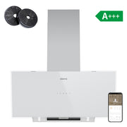 CIARRA 90cm White Frosted Glass Angled Cooker Hood, A+++ Energy Rating, Wi-Fi & Touch Control, 698m³/h Extraction | CBCW9763A