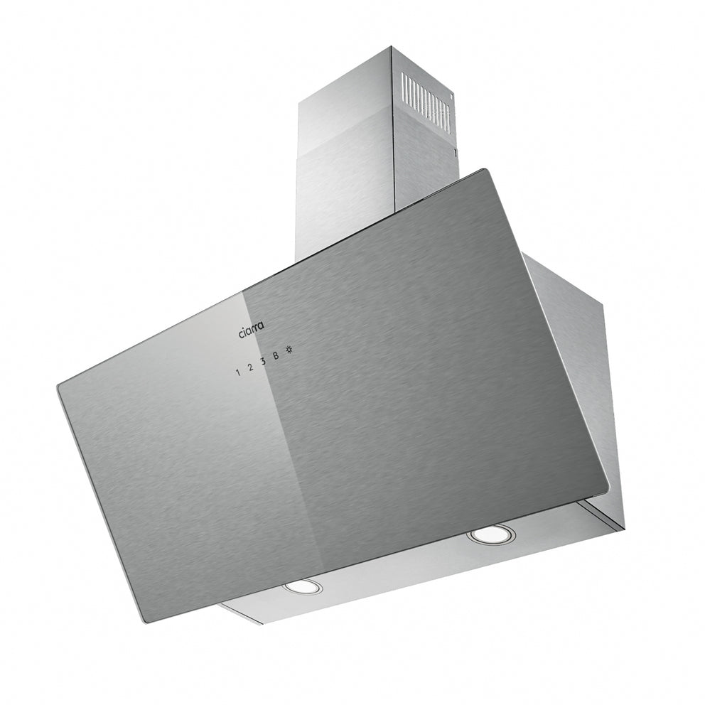 CIARRA 90cm Brushed Silver Glass Angled Cooker Hood A+++ Wifi & Touch Control CBCS9736H-S