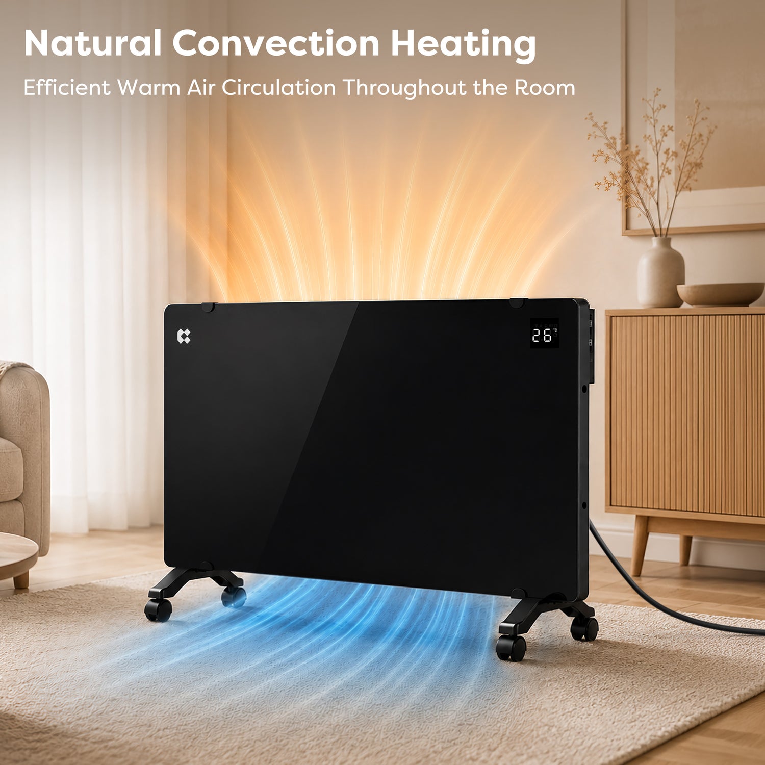 CIARRA 2000W Electric Radiator with Natural Convection Heating for Even, Comfortable Warmth