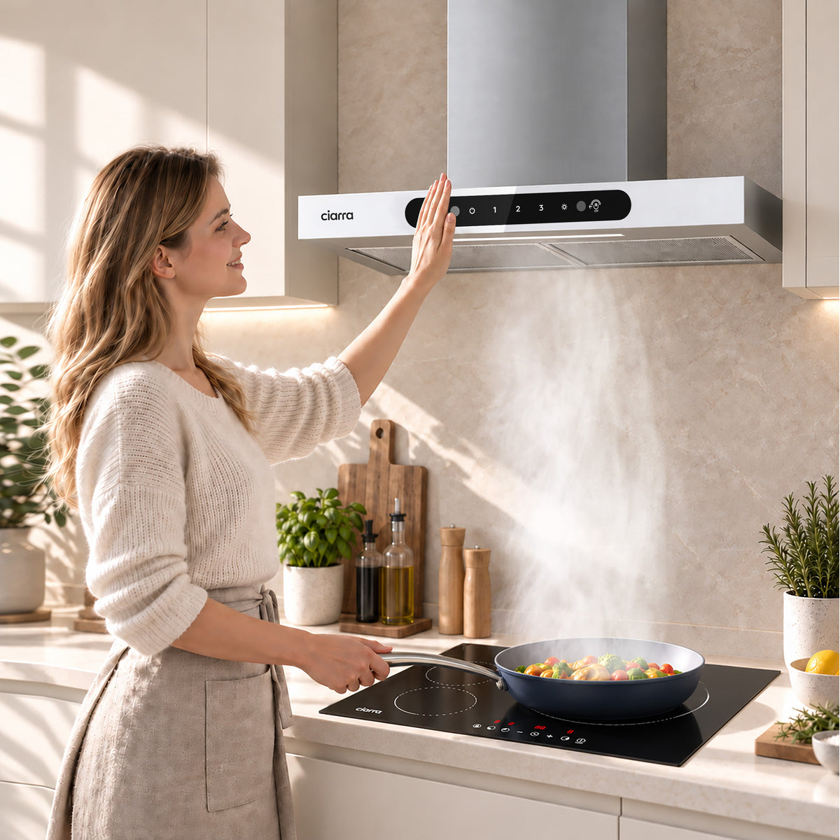 CIARRA 60cm T-Shaped Cooker Hood with Gesture Control, A+++ Energy Rating CBCW6102-W - Ciarra Appliances Global