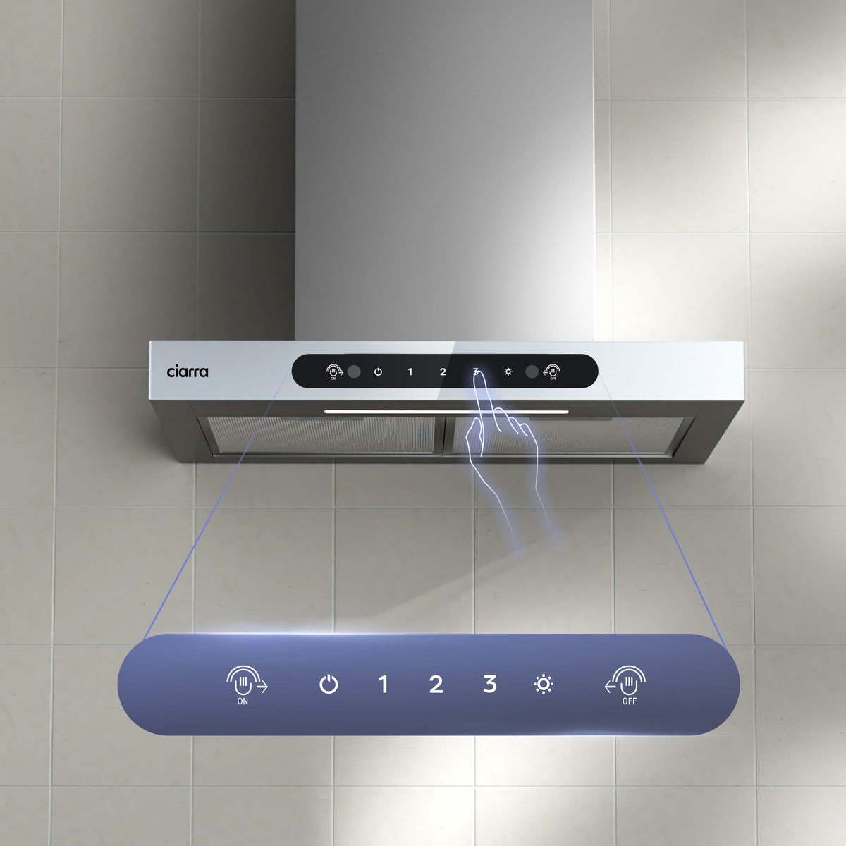 CIARRA 60cm T-Shaped Cooker Hood with Gesture Control, A+++ Energy Rating CBCW6102-W - Ciarra Appliances Global
