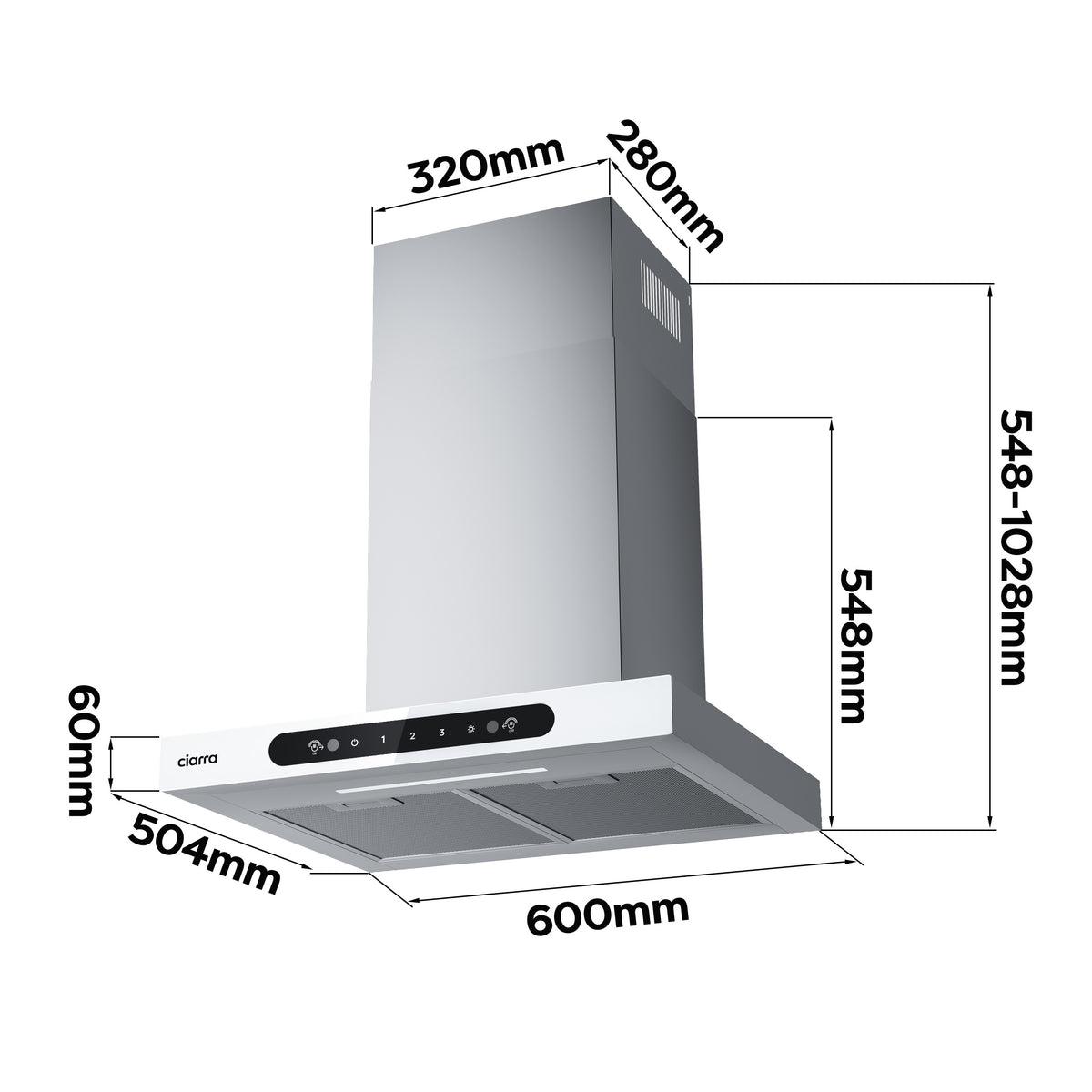 CIARRA 60cm T-Shaped Cooker Hood with Gesture Control, A+++ Energy Rating CBCW6102-W - Ciarra Appliances Global