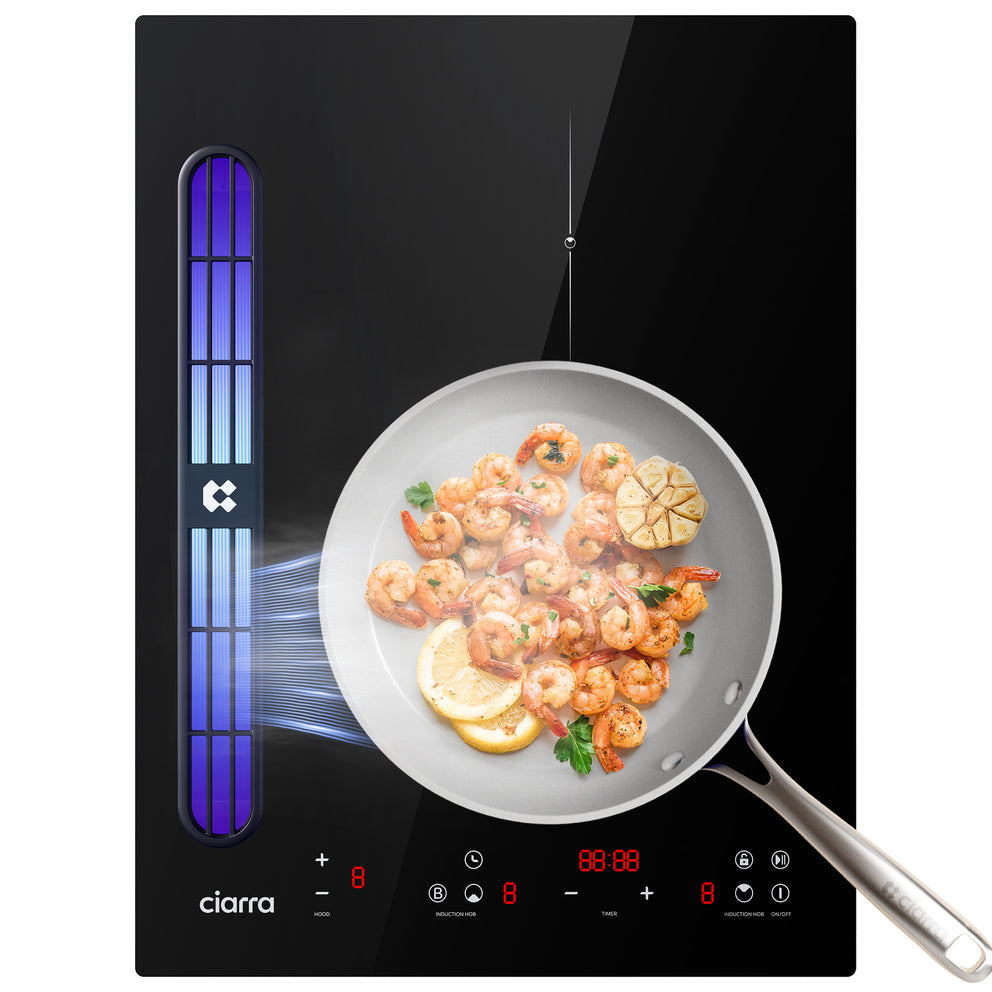 Ciarra ONE Venting Hobs Induction Extractor Hob Domino 390mm with Built-in Plasma⁺ System CBBEH392B-OW