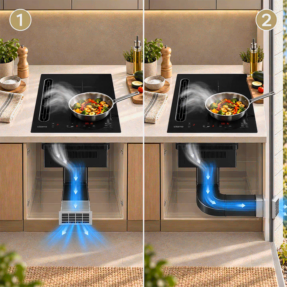 CIARRA 39cm 2-in-1 Affordable Induction Hob with Integrated Extractor, Up to 505 m³/h, Plug-In, CBBEH3952-2B