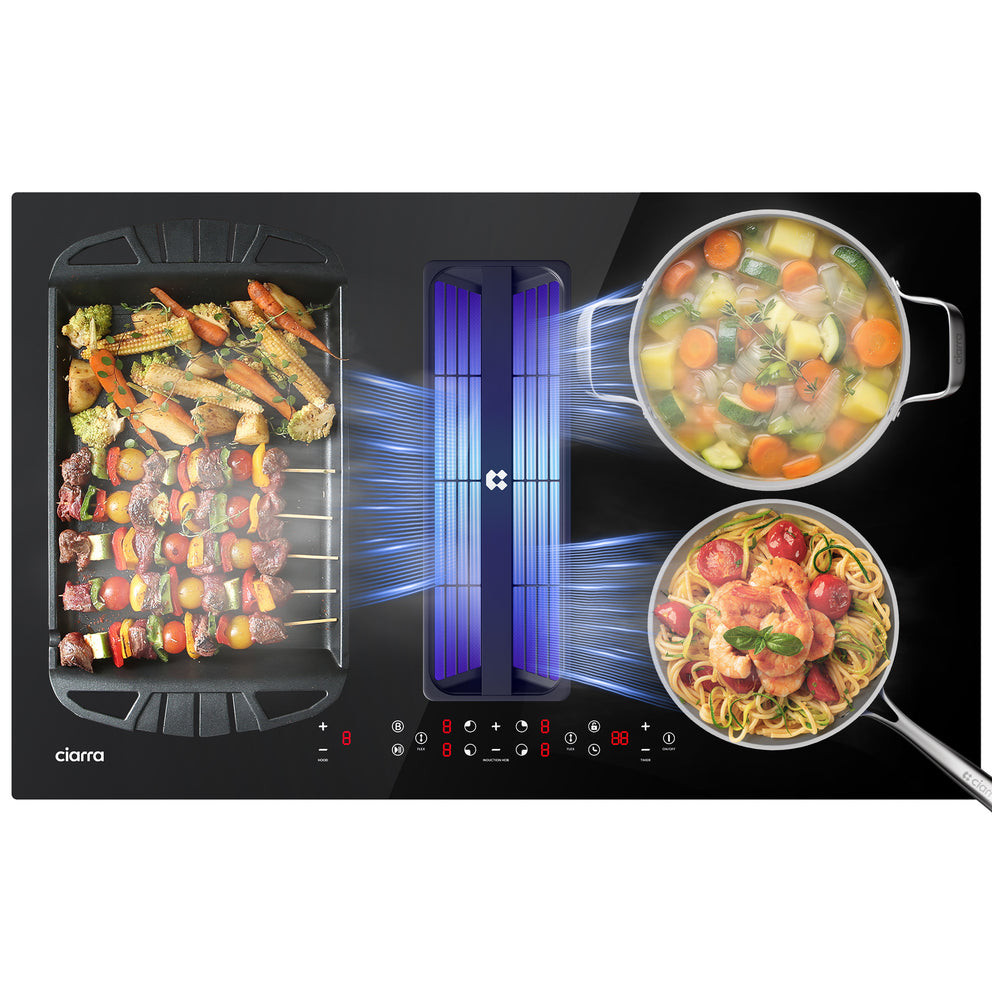 Ciarra ONE Ultra 830mm Extractor Hod Venting Hob Induction Hob with integrated extractor with Built-in Plasma⁺ System CBBEH834BBFF-OW