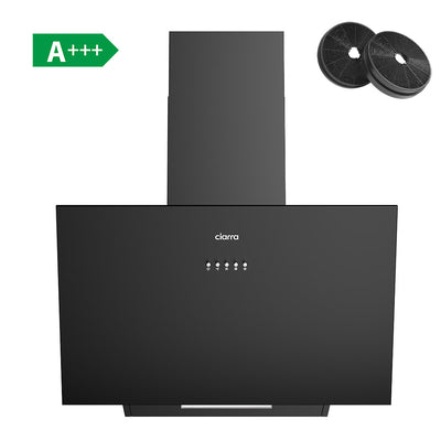 CIARRA 60cm Inclined Angled Cooker Hood Recirculation or Extraction Modes Stainless Steel Design in Black CBCB6762A-OW
