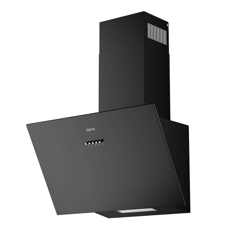 CIARRA 60cm Inclined Angled Cooker Hood Recirculation or Extraction Modes Stainless Steel Design in Black CBCB6762A-OW