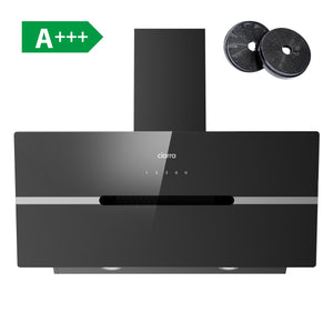 CIARRA 90cm Angled Cooker Hood Smart WiFi App Control Black Glass A+++ Energy Class CBCB9736F-F