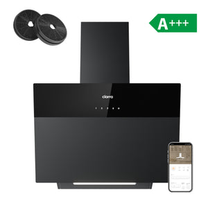CIARRA 60cm Angled Cooker Hood A+++ 650m³/h WiFi App Range Hood, Black Matte Glass CBCF6736H-OW