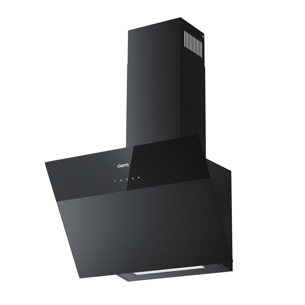 CIARRA 60cm Angled Cooker Hood A+++ 650m³/h WiFi App Range Hood, Black Matte Glass CBCF6736H-OW