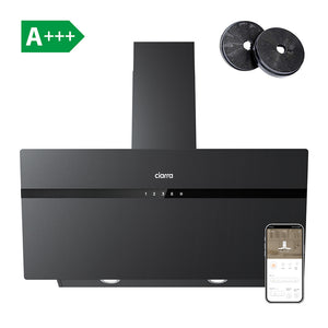 CIARRA 90cm Black Frosted Glass Angled Cooker Hood Anti-Fingerprint A+++ Wifi & Touch Control CBCG9736H-G