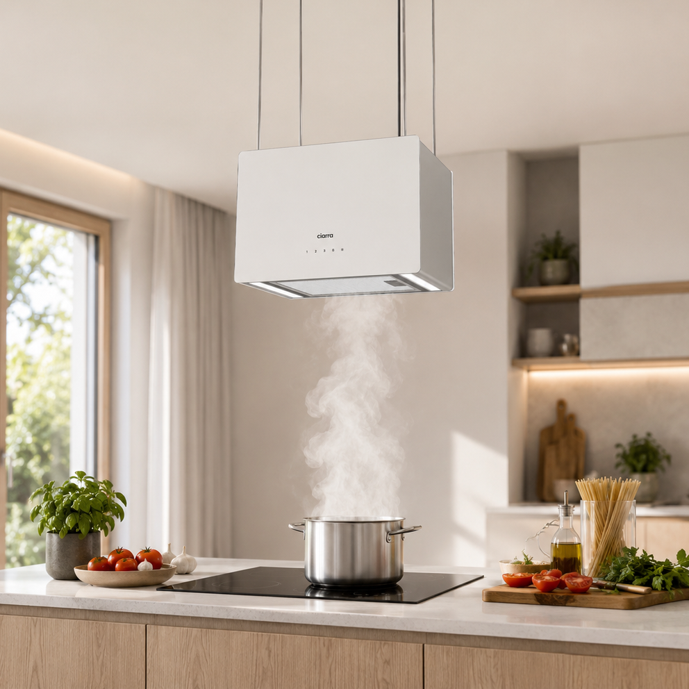 CIARRA 48cm Smart Island Cooker Hood White Glass A+++ 700m³/h WiFi Control CBCS4850-OW CBCS4850-OW