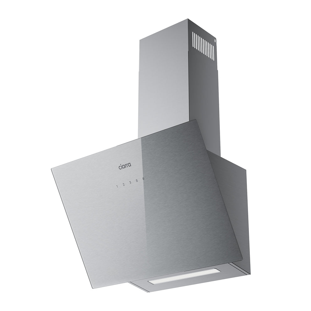 CIARRA 60cm Brushed Silver Glass Angled Cooker Hood A+++ Wifi & Touch Control CBCS6736H-S