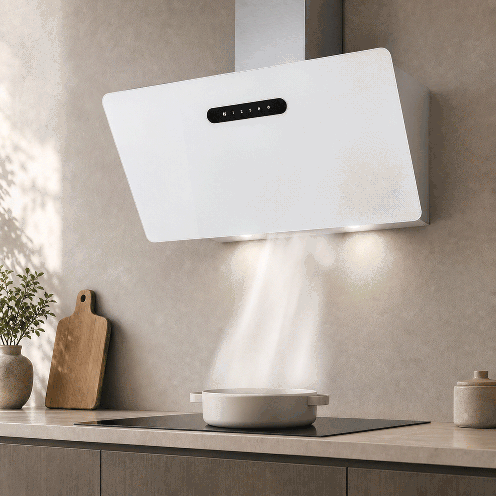 CIARRA 90cm Smart Glass Angled White Cooker Hood Kitchen Extractor Hood CBCW9736K-OW - Ciarra Appliances Global