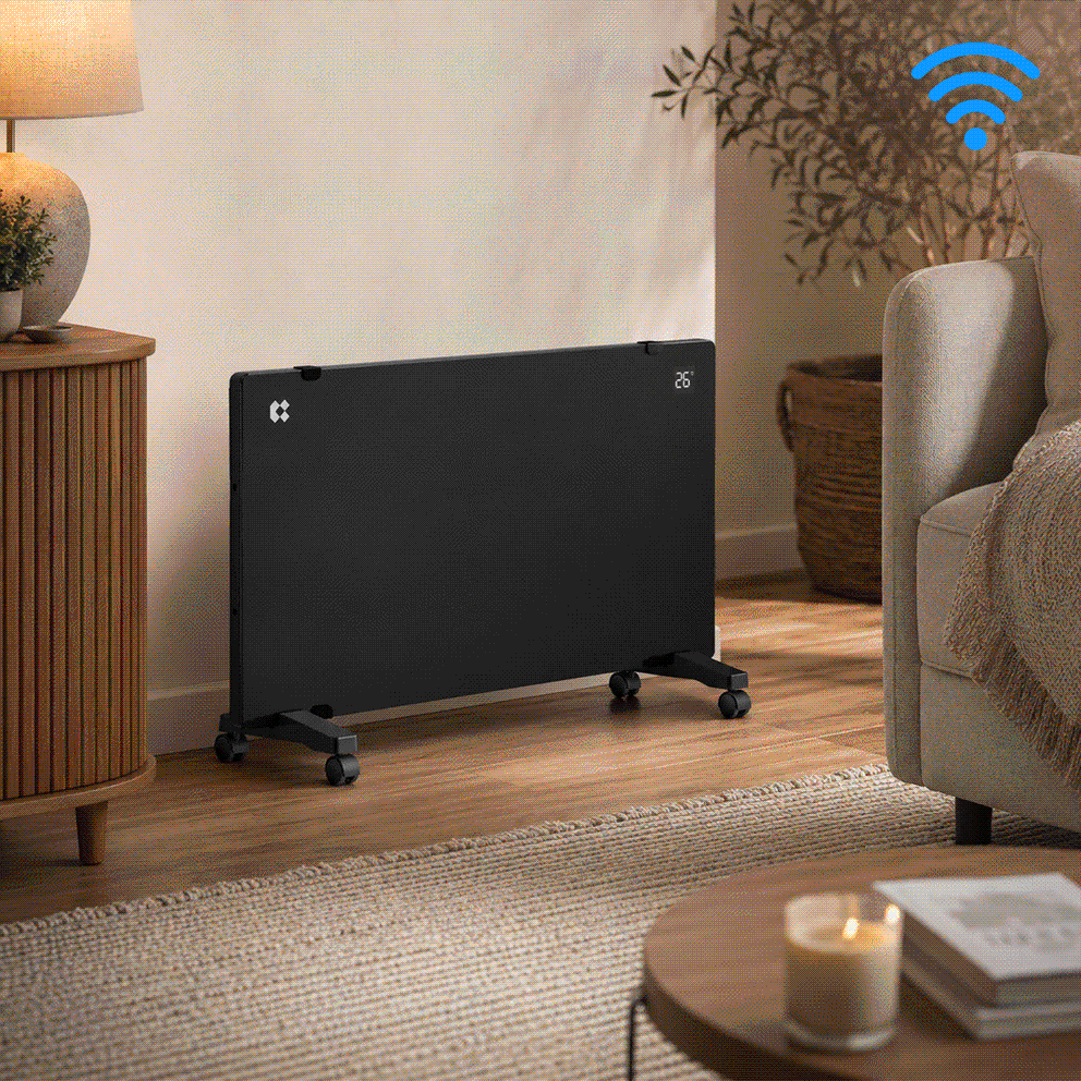 CIARRA Plug in Smart WiFi Electric Convector Heater Radiator 2000W – Wall Mounted & Freestanding Panel Heater with App & Voice Control, IP24 Bathroom Safe, Aluminium Heating Element – Black (CBHX20-B)