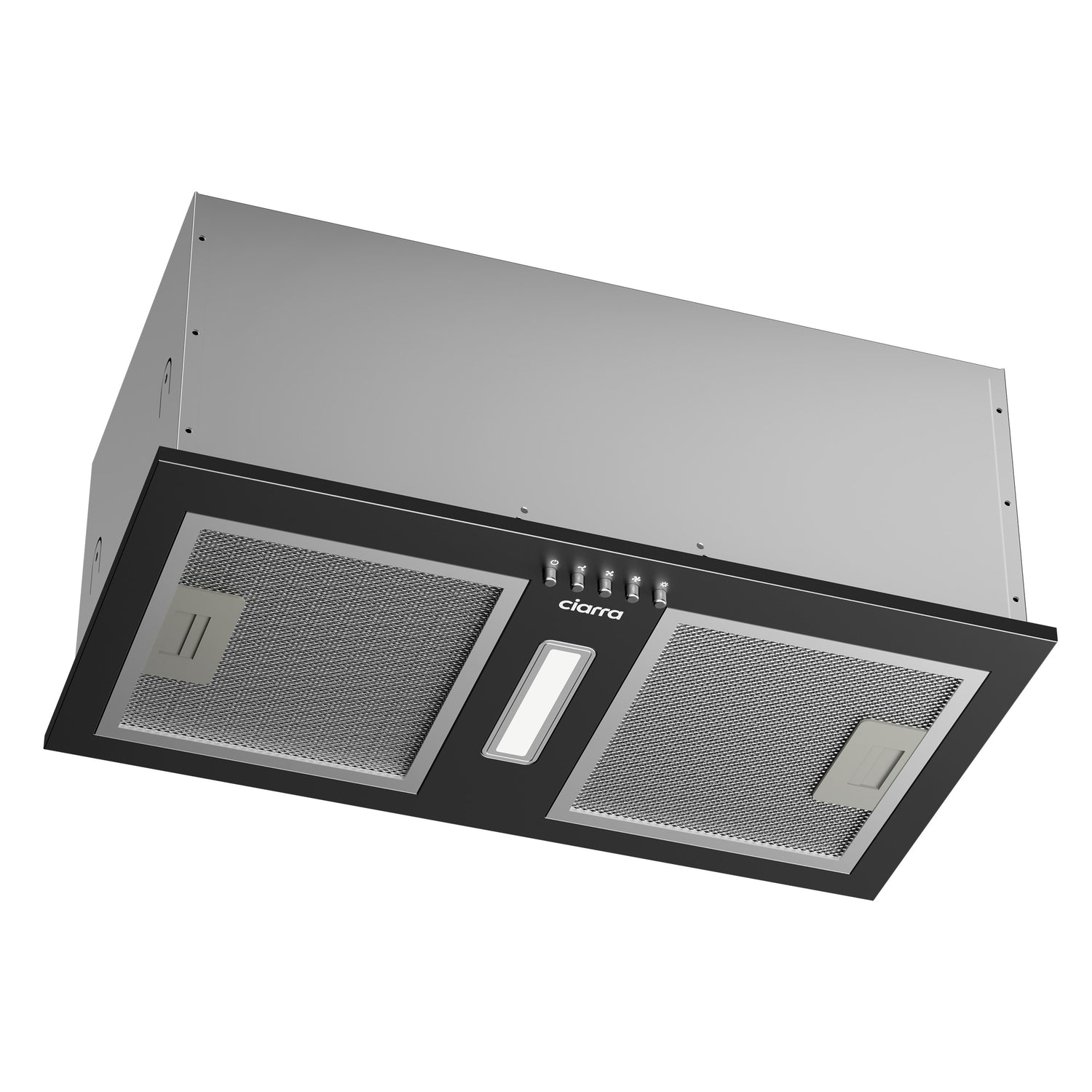 CIARRA black built-in cooker hood, A++ rated, 404m³/h extraction for compact European kitchen