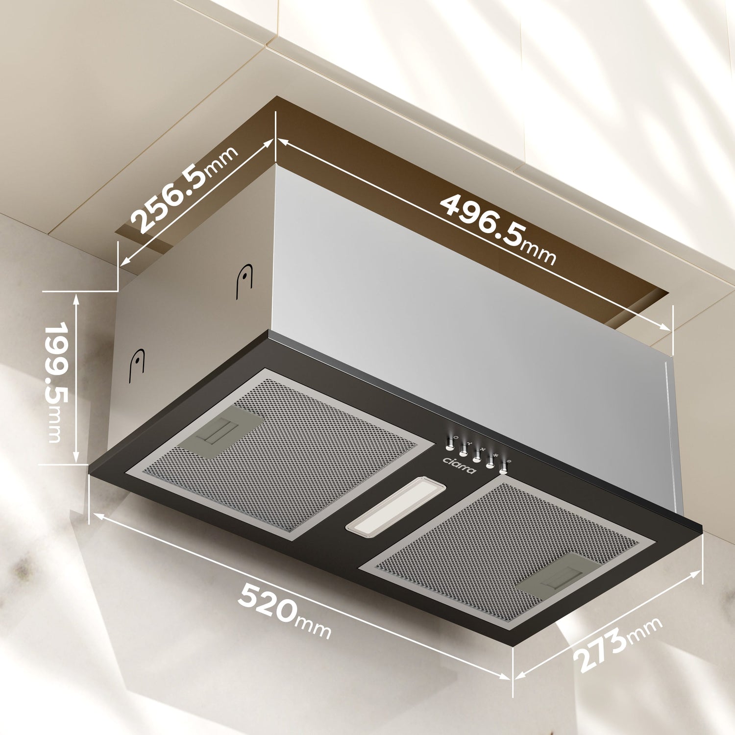 CIARRA black cooker hood dimensions for built-in European kitchen installation