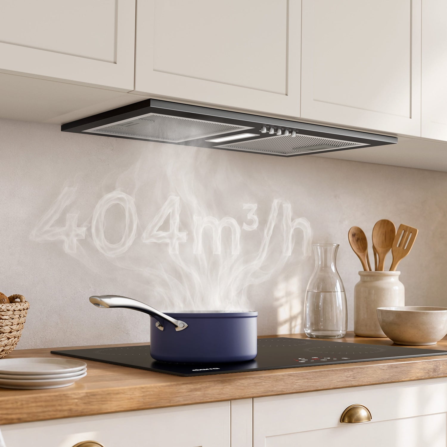 CIARRA cooker hood with 404m³/h extraction for smoke and odor removal