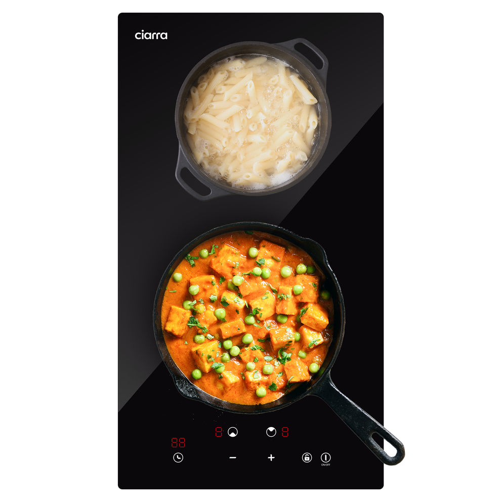 CIARRA 29cm Built-in Induction Hob with 2 Zone, 3000W Electric Cooktop, Child Lock, CRGDBIH2-OW
