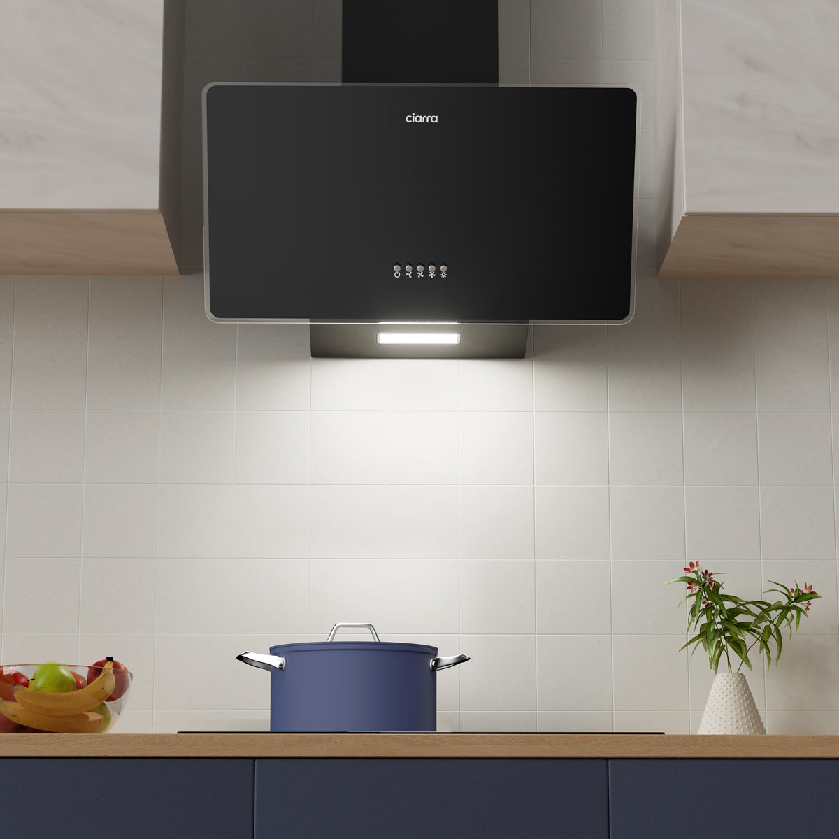 CIARRA 60cm Angled Cooker Hood, A Energy Rated Extractor Hood, 365m³/h Extraction Rate, Black CAB6750 - Ciarra Appliances Global