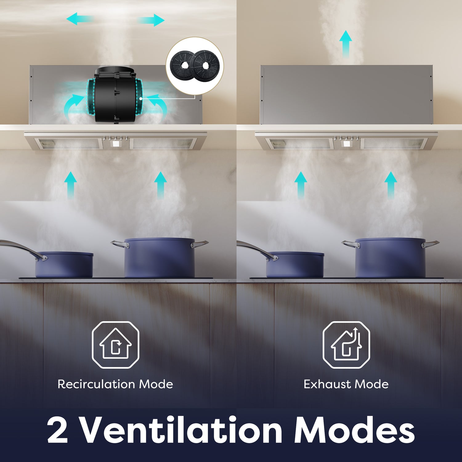 CIARRA A++ cooker hood with quiet 404m³/h extraction and low-noise operation