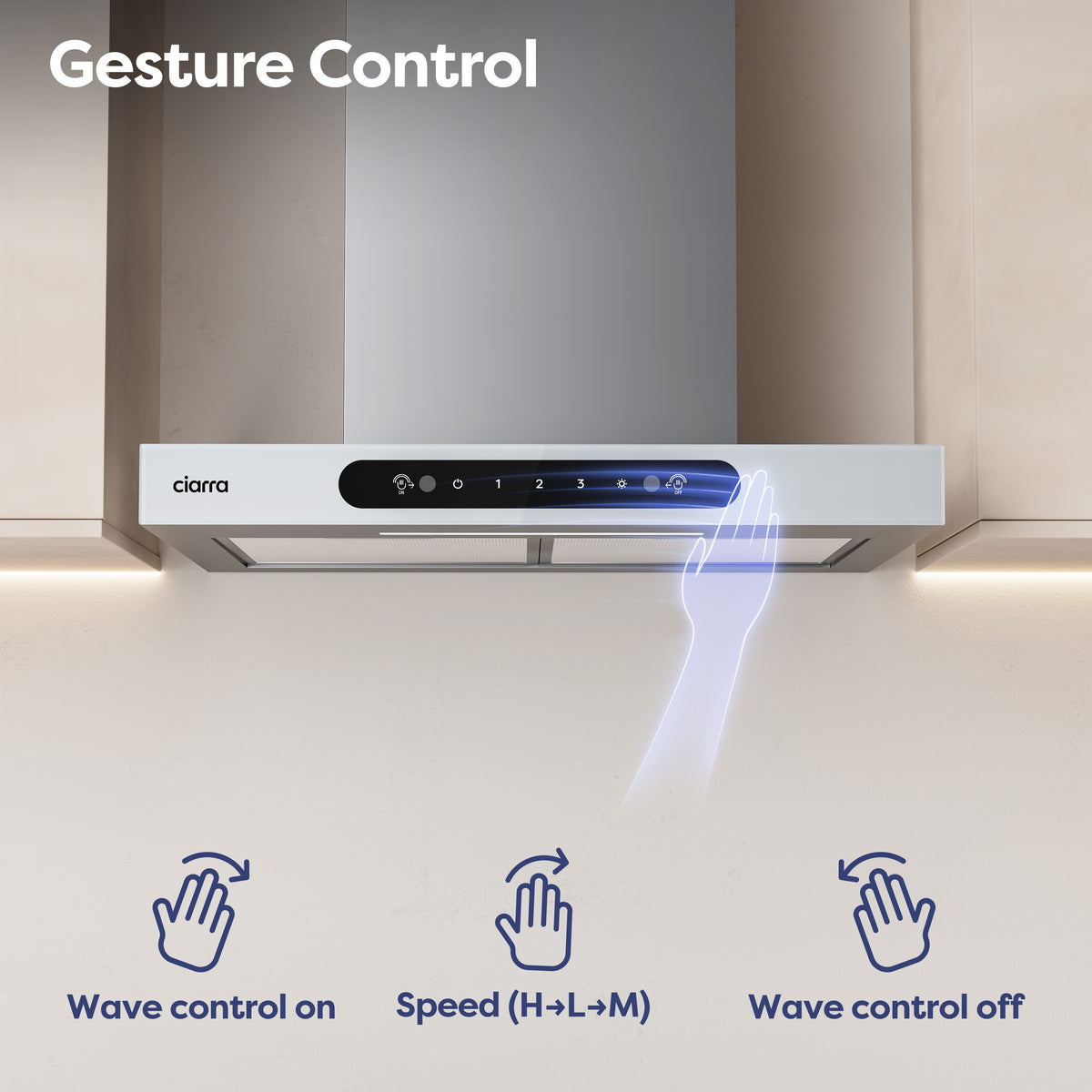 CIARRA 60cm T-Shaped Cooker Hood with Gesture Control, A+++ Energy Rating CBCW6102-W - Ciarra Appliances Global