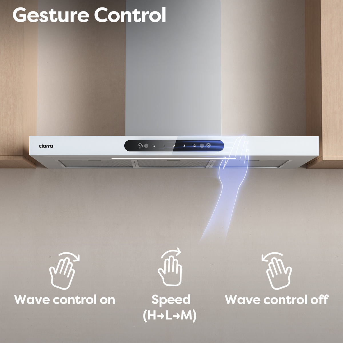 CIARRA 90cm T-Shaped Cooker Hood with Gesture Control, A+++ Energy Rating CBCW9102-W - Ciarra Appliances Global
