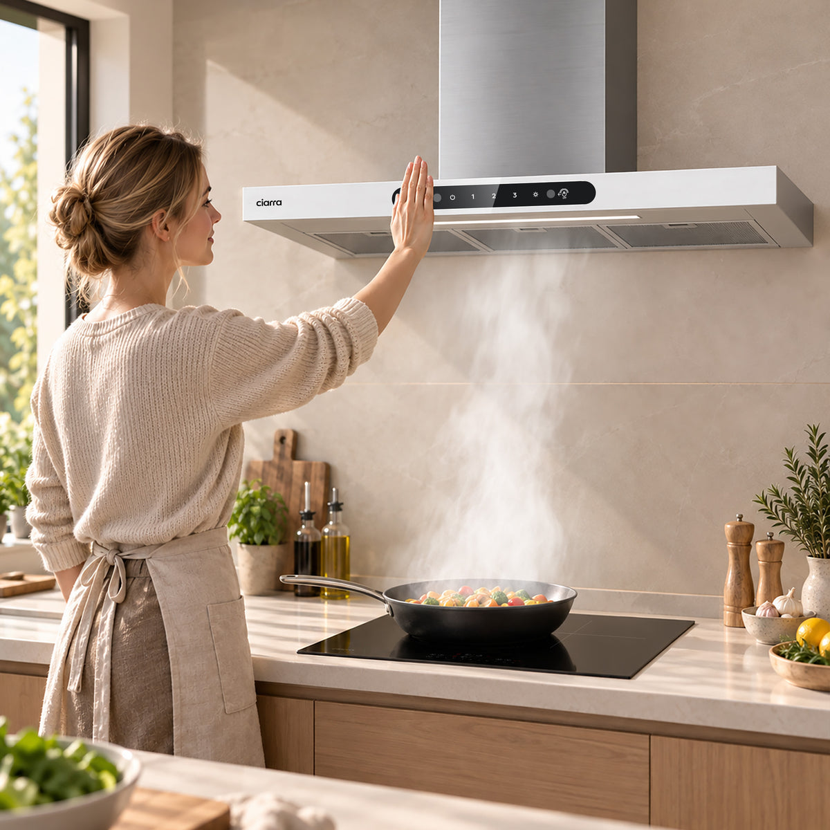 CIARRA 90cm T-Shaped Cooker Hood with Gesture Control, A+++ Energy Rating CBCW9102-W - Ciarra Appliances Global