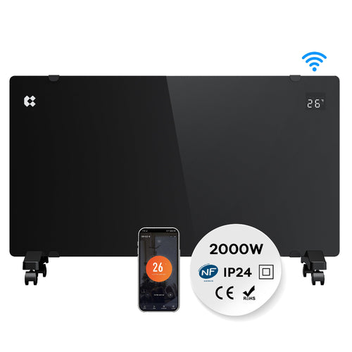 CIARRA 2000W WiFi electric radiator in black with X-shaped aluminium heating element and smart app control