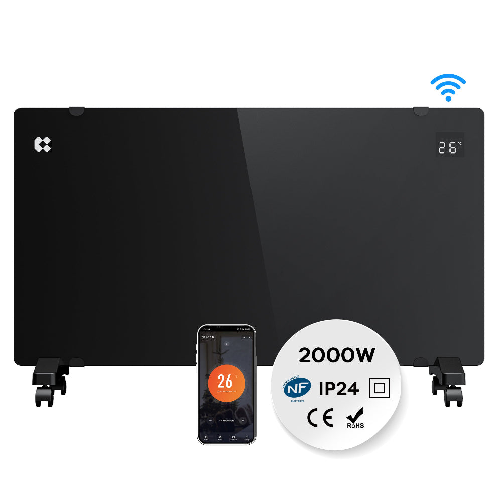 CIARRA 2000W WiFi electric radiator in black with X-shaped aluminium heating element and smart app control