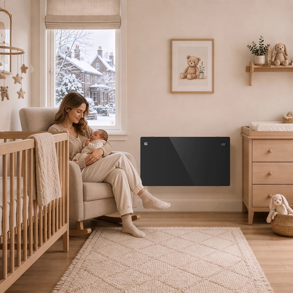 CIARRA 2000W WiFi Electric Radiator providing quiet, comfortable warmth in a modern nursery