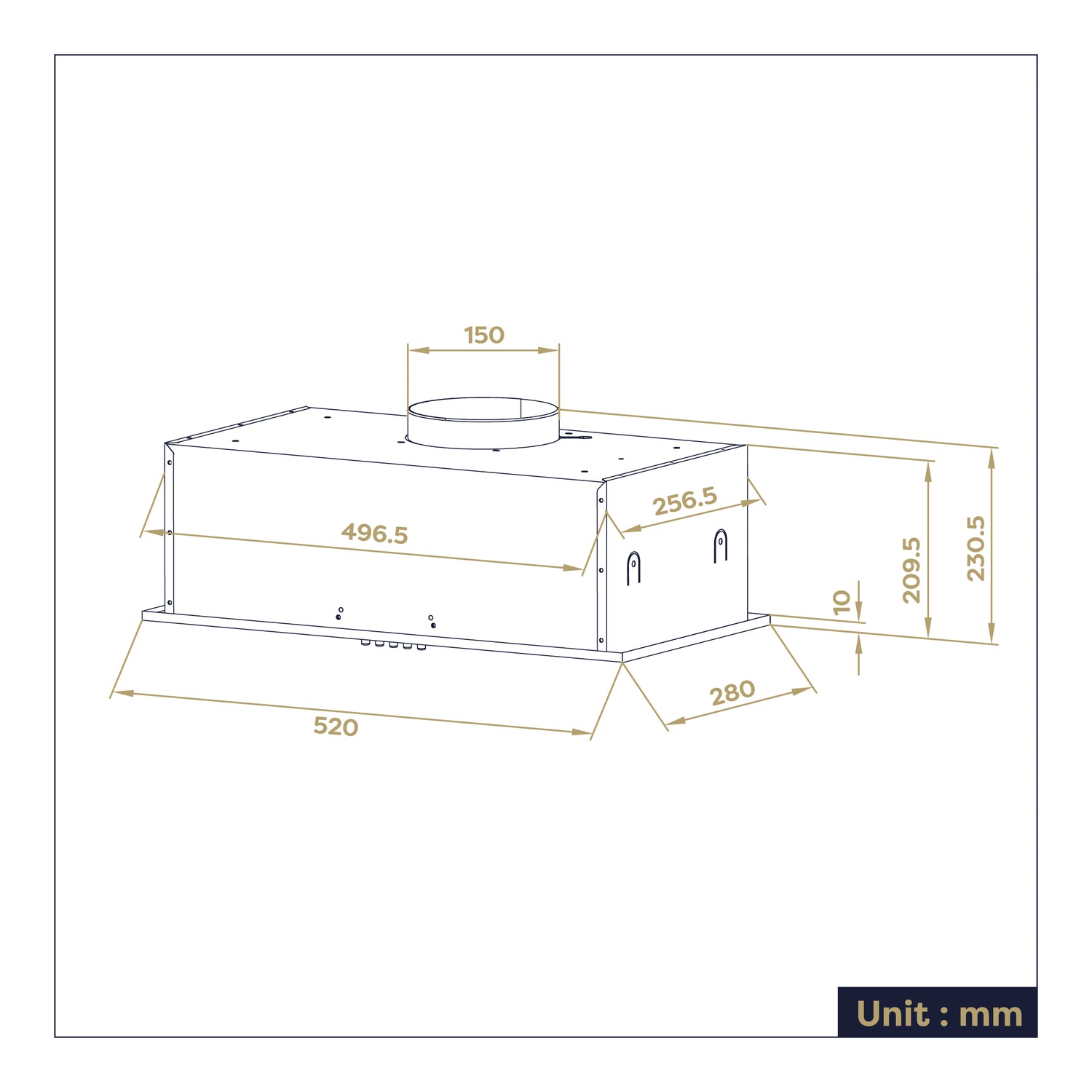 CIARRA built-in cooker hood dimensions for easy European kitchen installation