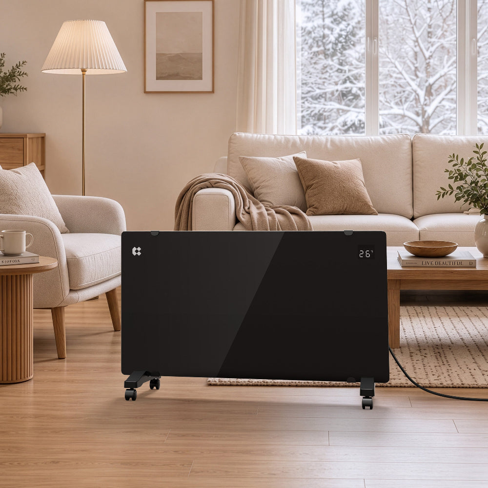 CIARRA 2000W WiFi Electric Radiator in Black with X-shaped Aluminium Heating Element and Castors